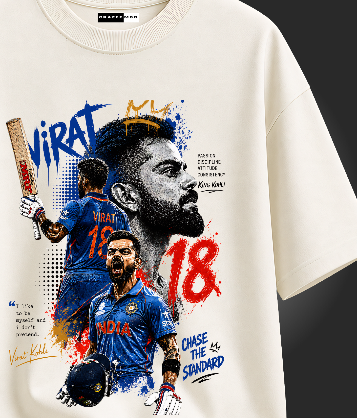 Virat Kohli - Premium Off-White Oversized Tshirt