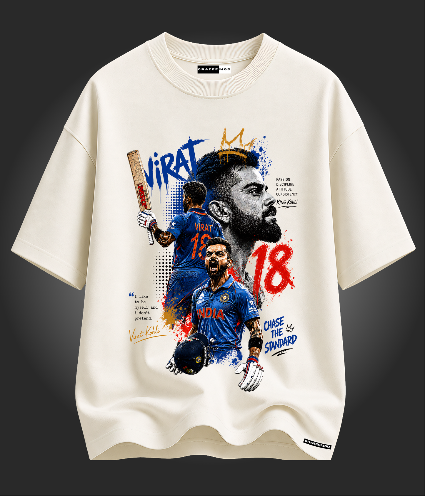 Virat Kohli - Premium Off-White Oversized Tshirt